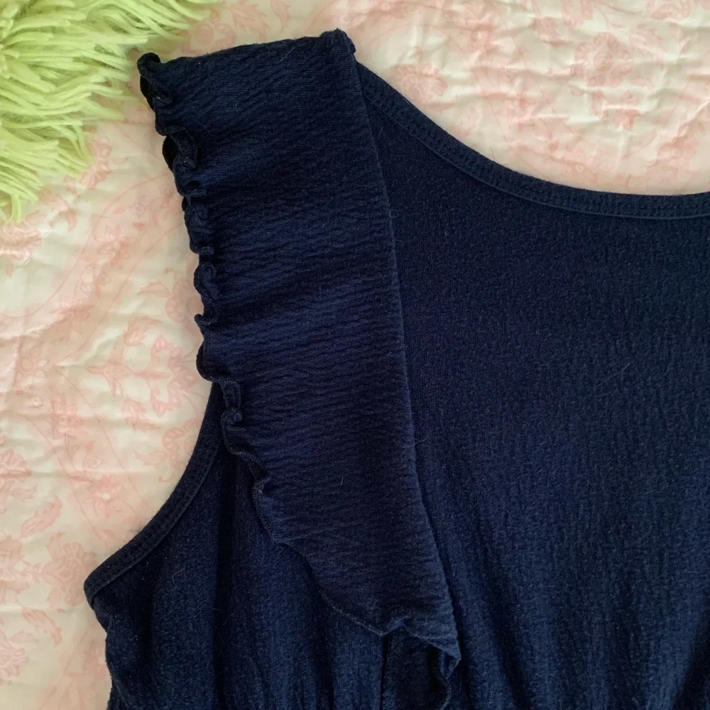 Children's Place Tank Top Girls L 10/12 Navy Blue Crochet Sequin Ruffle Textured